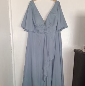 Elegant Bridesmaid Dusty Blue Maxi Dress